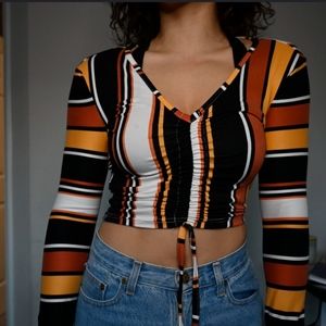 Stripped Short Sleeve Cropped Soft Revamped Shirt